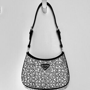 Prada Cleo Black and Crystal Embellished Bag